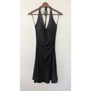 Vintage Ruby Rox Dress Y2K Fairy Grunge 90s Black Halter Rhinestone Ruched Small